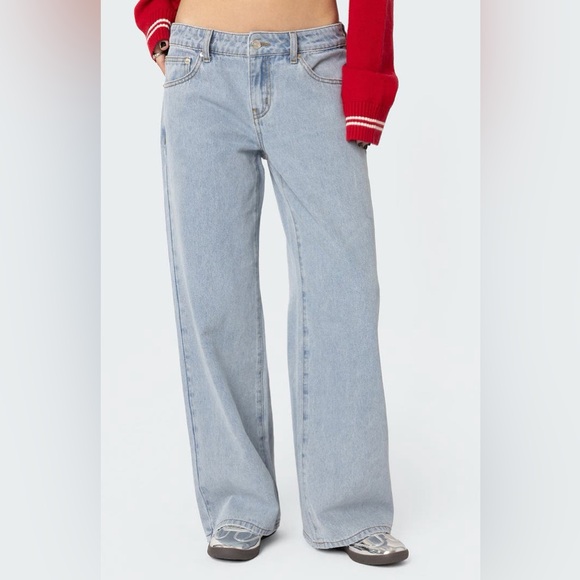 EDIKED Raelynn light Washed Low Rise wide leg Y2K Streetwear Skater Jeans - Picture 3 of 13